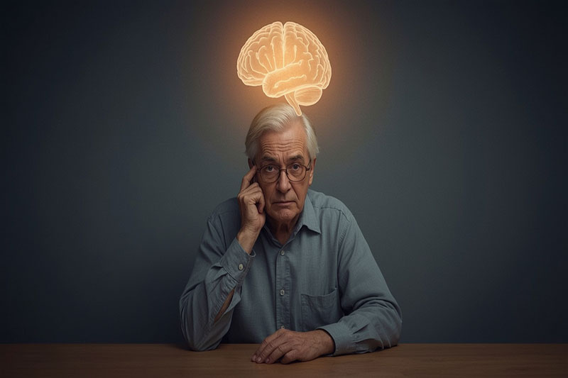 Fruits rouges et mémoire : comprendre le déclin cognitif Illustration d’une personne avec un cerveau qui s’efface, représentant le déclin cognitif et les troubles de la mémoire