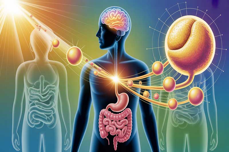 Illustration du lien entre la maladie de Parkinson, la vitamine D et le microbiote intestinal.