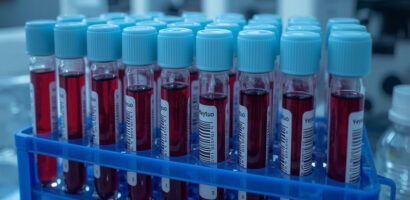 Tubes d’échantillons sanguins étiquetés Yeytuo en laboratoire, illustrant la recherche sur le traitement préventif du VIH